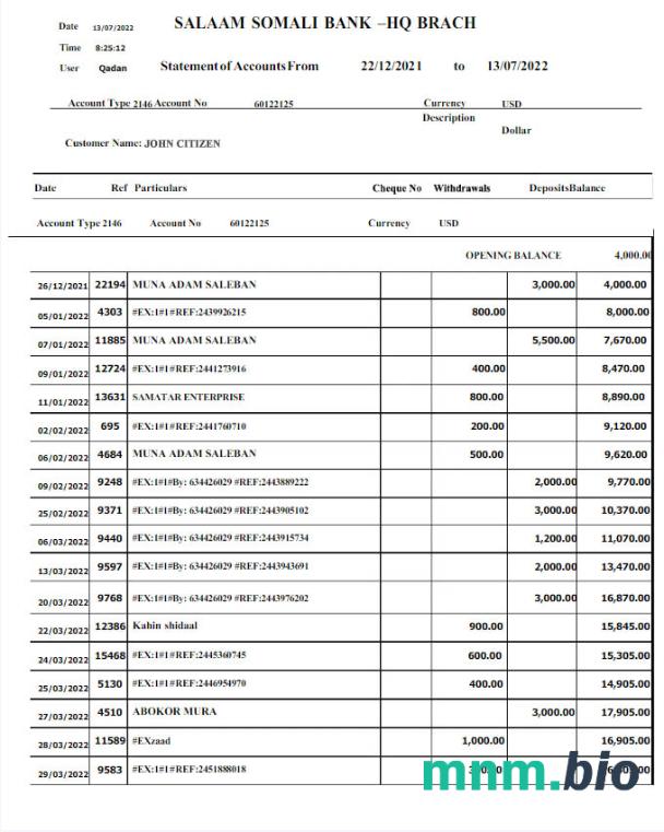 Rwanda Equity wyciąg bankowy, Excel i PDF template